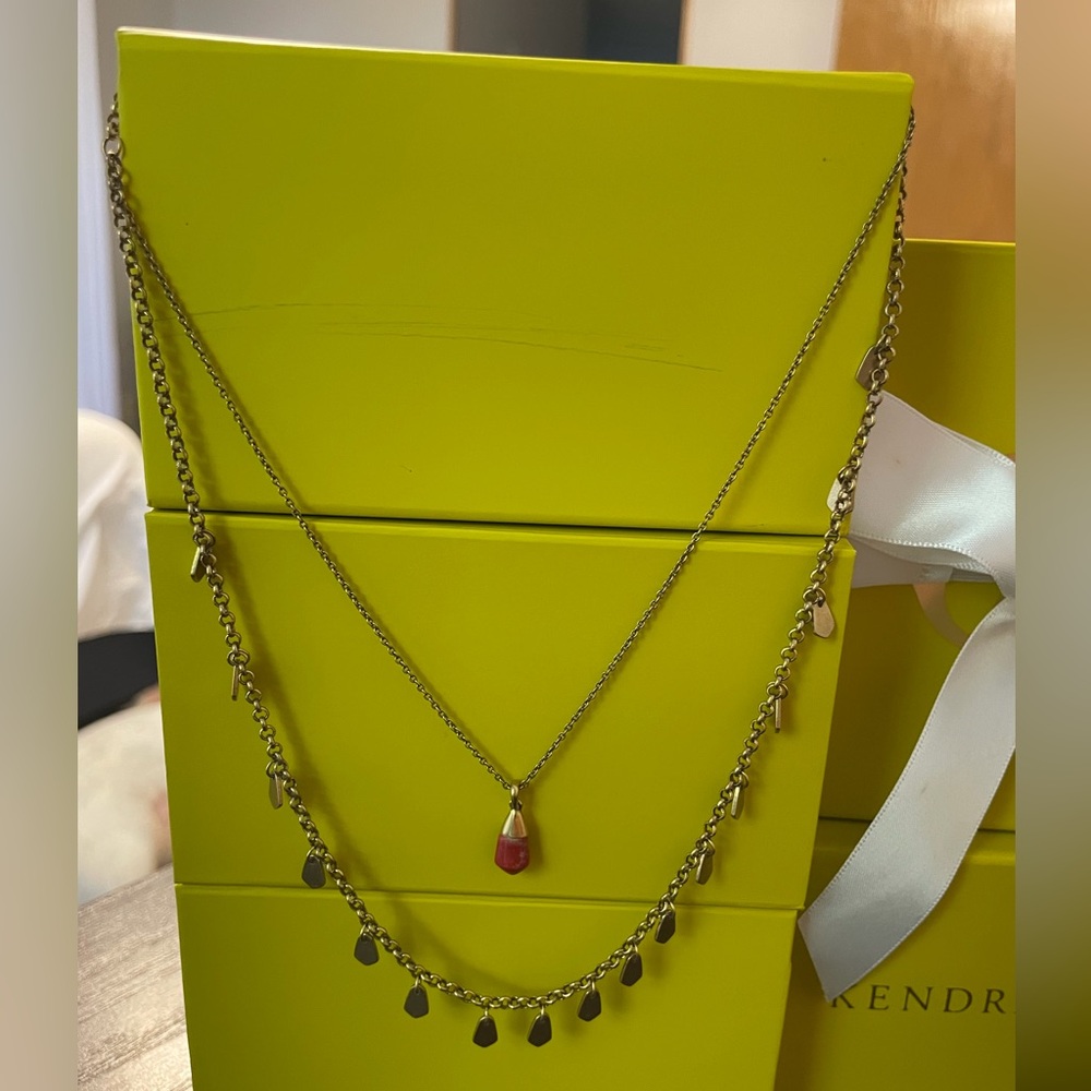 Kendra Scott Frieda Double Strand Necklace Vintage Gold/Bronze Veined Red